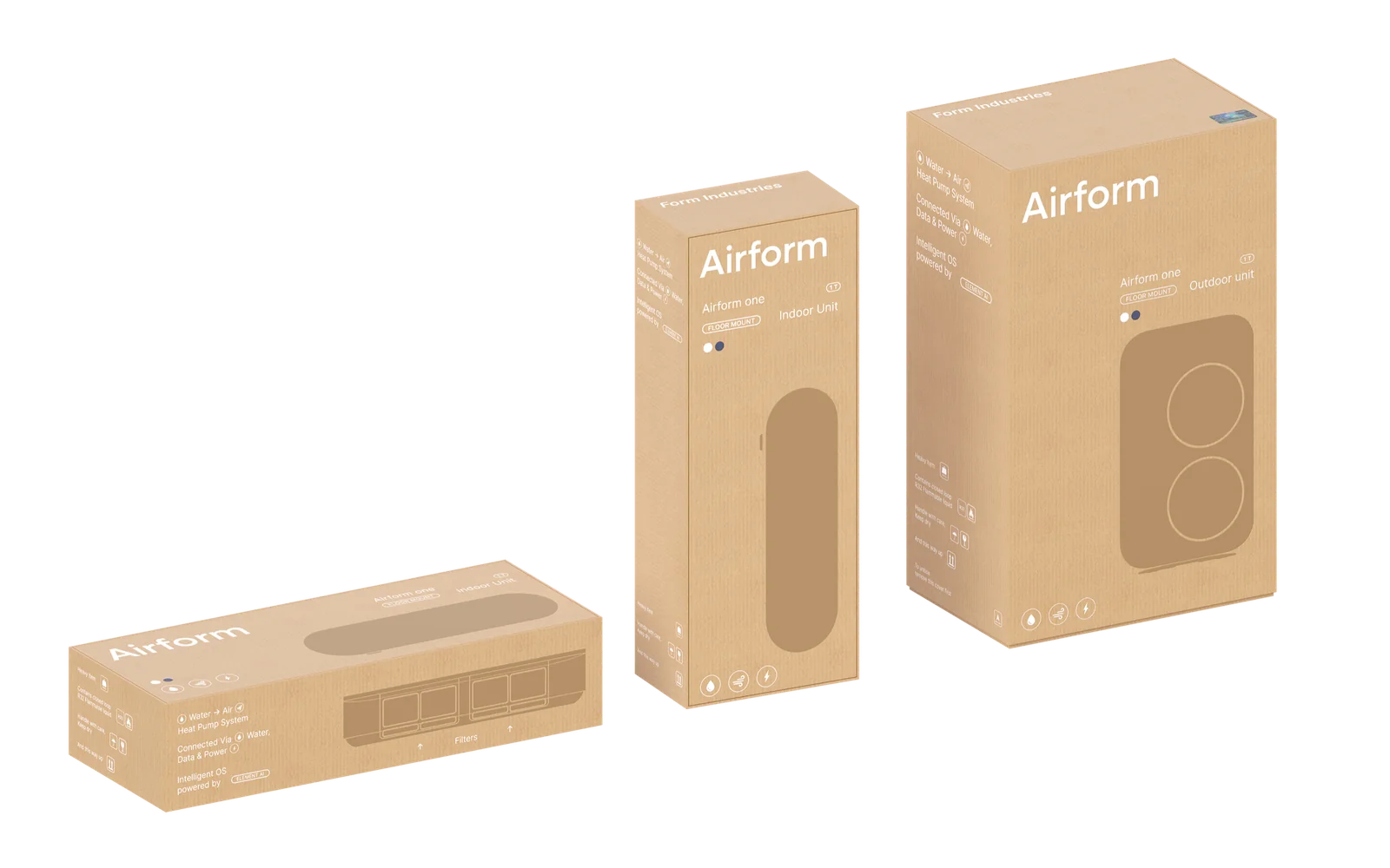 Airform One packaging — indoor and outdoor unit boxes